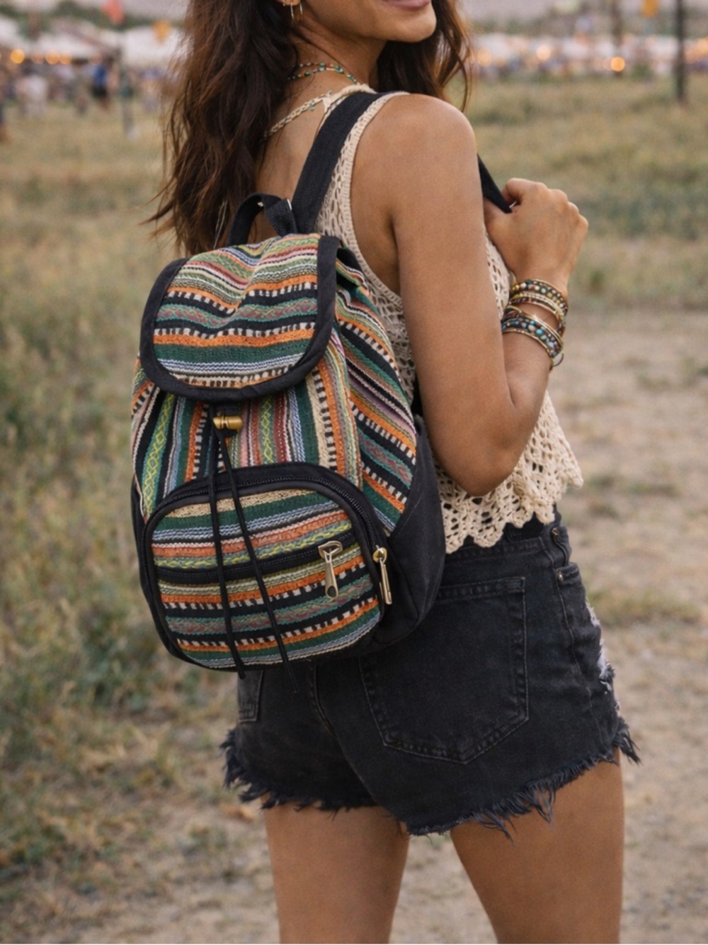 Multicolor Woven Backpack - Boho Stripe